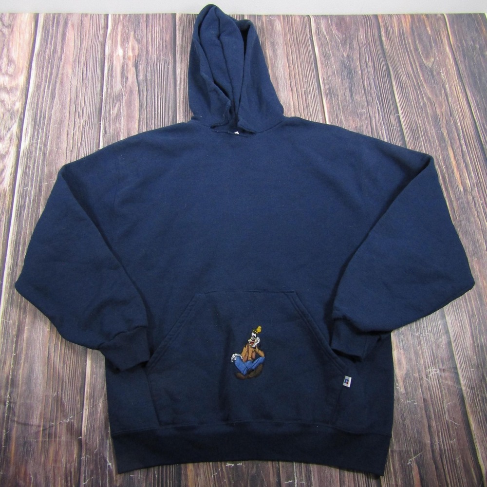 Russell Athletic Sweatshirt Mens L Blue Fleece Pullover Hoodie Goofy Embroidered